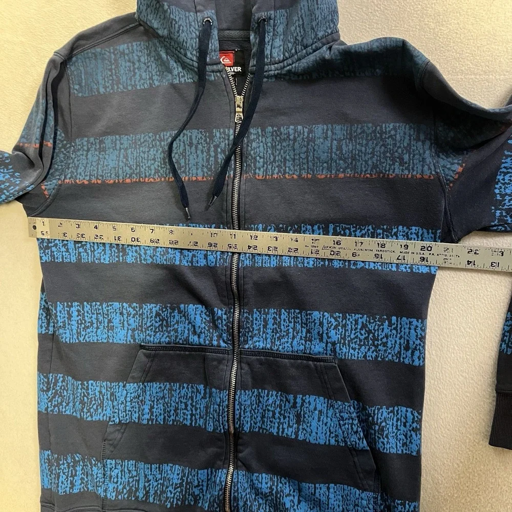 Vintage Quiksilver Hoodie Men's Size XL Blue Striped Skateboarding Surf Y2K